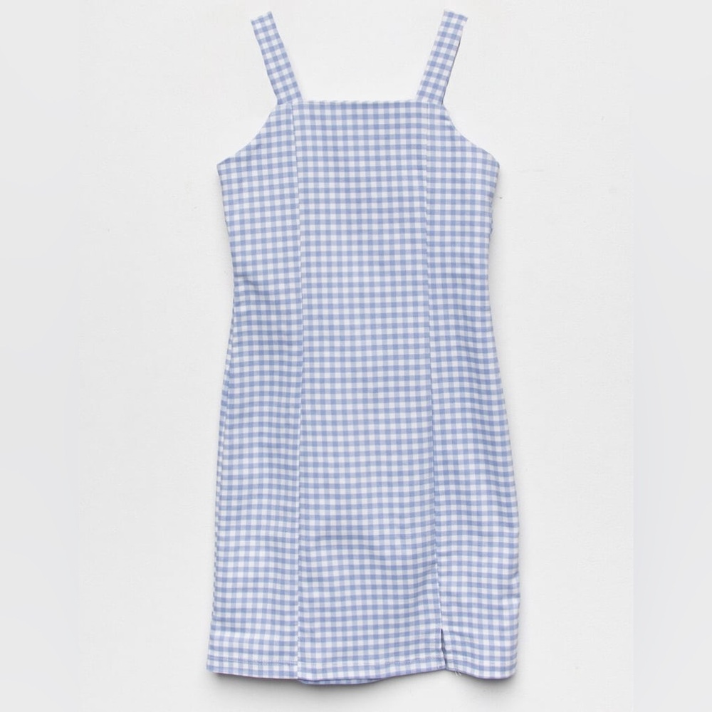 FULL TILT Gingham Slit Girls Blue & White Dress